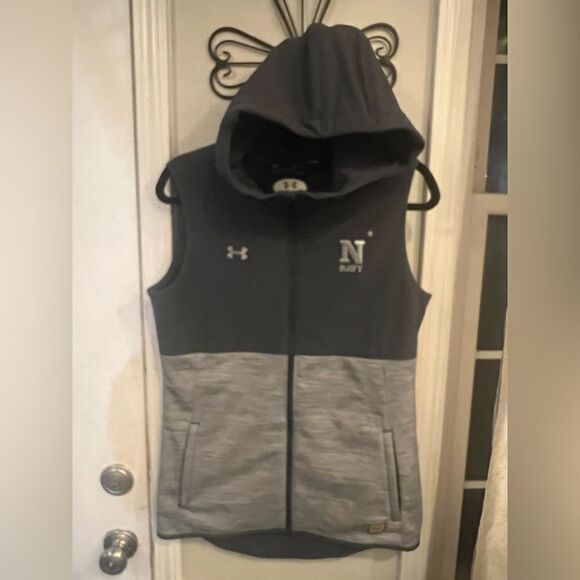 Under Armour Navy Vest Gray ColdGear Hooded Fleece Vest - Picture 1 of 8